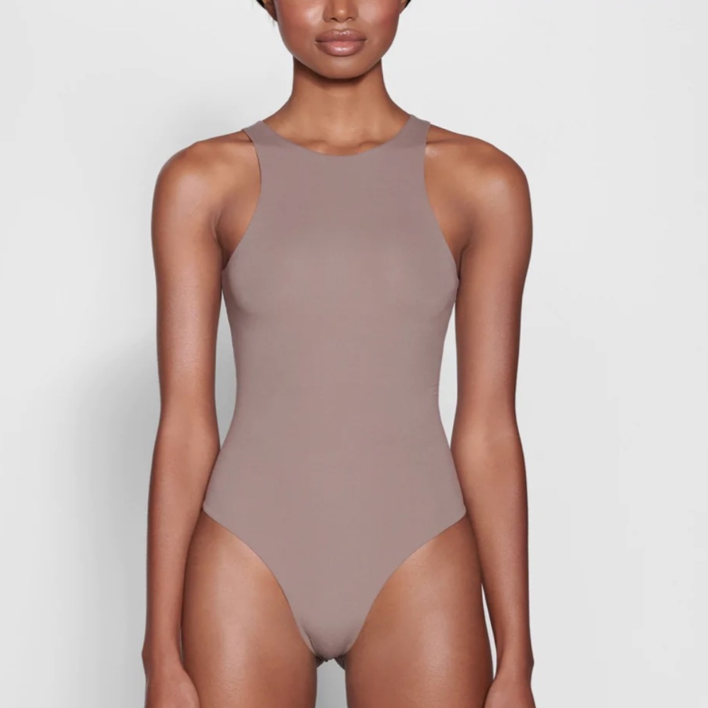 Skims Fits Everybody High Neck Bodysuit in Umber